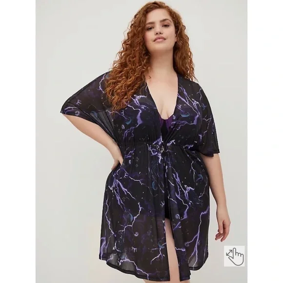 NWT TORRID Disney The Little Mermaid Ursula Swim Kimono - Black - Picture 2 of 8